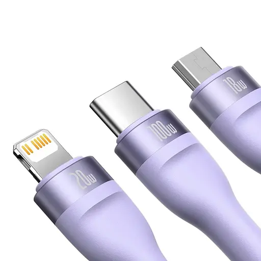 Кабель Baseus Flash Series Ⅱ Two-for-three Charging Cable U+C to M+L+C 100W 1.2m Purple - фото 4