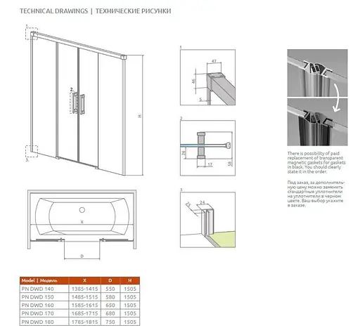 Шторка для ванны Radaway Idea Black PN DWD 140 10004140-54-01 - фото 2