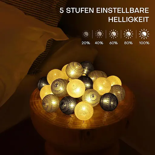 Гирлянды из ватных шариков, 20 светодиодных шариков, питание от USB и батареек - фото 2