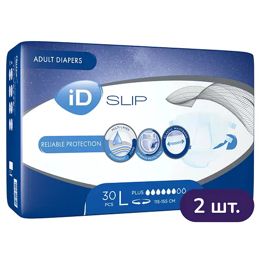 Підгузки для дорослих iD SLIP Plus Large 60 шт. (2 уп. х 30 шт.) - фото 1