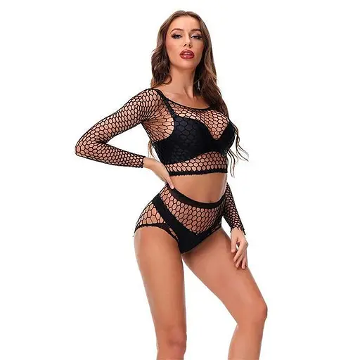 Эротический комплект сетчатый топ и трусики S/M Черный K0545-1 - фото 1
