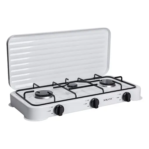 Настільна газова плита Sokany SK-6003W 3 конфорки 5.5 кВт міні під балонний газ Білий  - фото 2