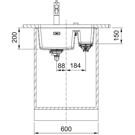 Кухонна мийка Franke Franke Maris, фраграніт, прямокутник, без крил, 553х433х200мм, чаша - 1.5, під стільницю, MRG 160, чорний матовий - фото 3