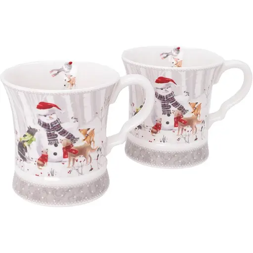 Чайный набор 2 чашки R36266 Друзья Снеговика керамика в подарочной упаковке 280 мл Белая - фото 1