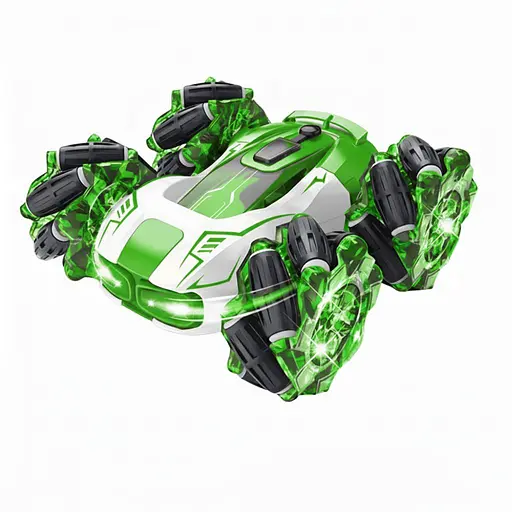 Радиоуправляемая трюковая машина HG 4-37-02, пульт 2.4GHz + браслет, парогенератор, роликовые колеса, вращение 360°, Зеленый