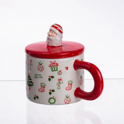 Новогодняя фарфоровая чашка с крышкой Merry Christmas для чая и кофе 350 мл Yiwu CR-1-20 - фото 3