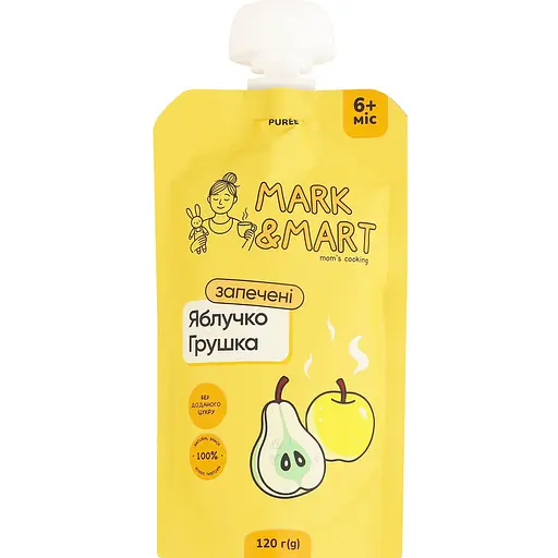 Пюре фруктовое Mark&Mart Запеченное яблочко и груша без сахара для детей гомогенизированное стерилизованное 120 г 