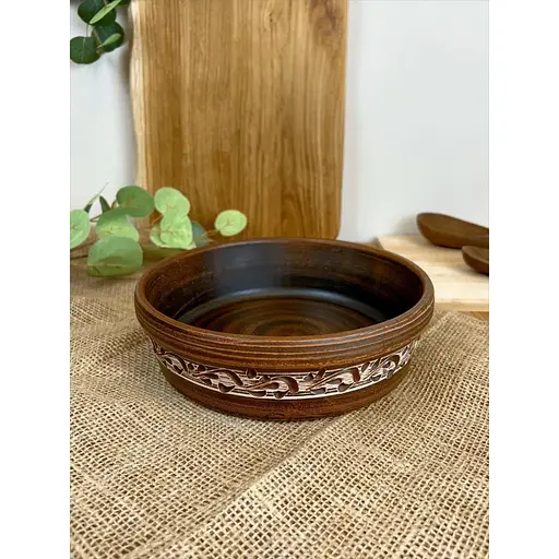 Миска під бануш керамічна (глиняна) різьблена Ангоб 1.1 л