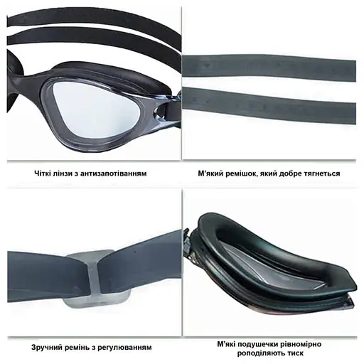 Окуляри для плавання Quest Swimming NE-PL-800-G сірі - фото 2