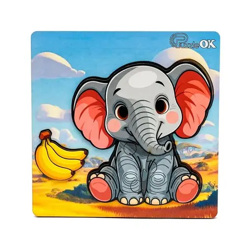 Дерев'яний пазл-вкладиш "Веселе слоненя" PuzzleOK Puz-88752 А6, 4 елементи - фото 1