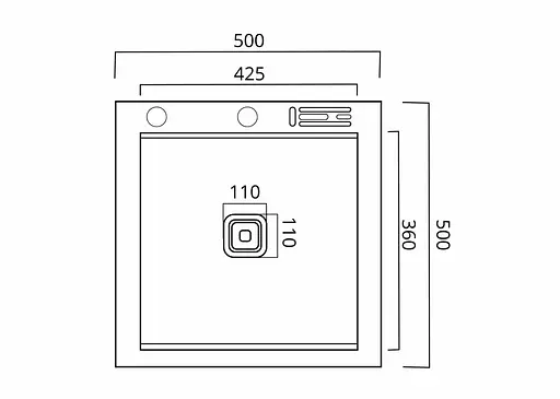Кухонная мойка Platinum Handmade 50x50 нержавейка с подставкой для ножей + сифон, дозатор и корзинка, Нержавеющая сталь - фото 2