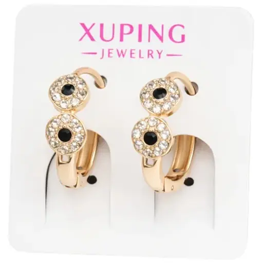 Серьги Xuping с черным камнем и фианитами, гипоаллергенное украшение для повседневного образа, золотистый - фото 1