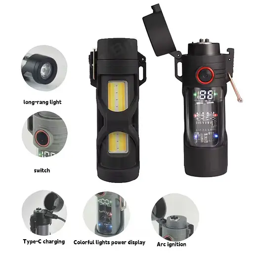 Фонарь зажигалка Multifunctional D66 LCD Type-C (3 + 1 режимы) - фото 5