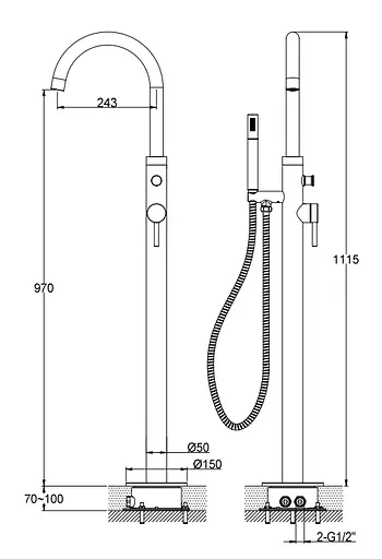 Смеситель для ванны Kohlman Axel Black напольный QF1165AB Черный матовый - фото 2