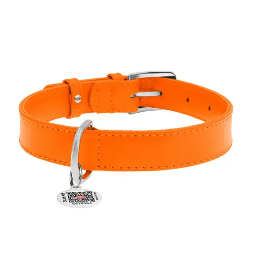 Ошейник для собак кожаный Waudog Glamour с QR-паспортом без украшений M Ш 20 мм Д 30-39 см оранжевый - фото 3