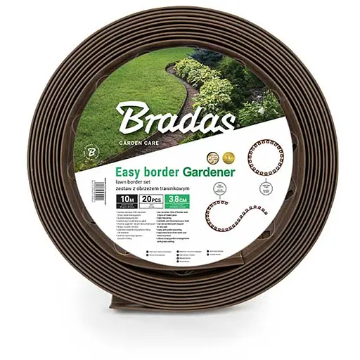 Бордюр газонний Bradas EASY BORDER 40 мм х 10 м з комплектом кілків коричневий OBEBR4010SET - фото 1