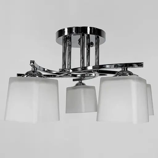 Стельовий хромований світильник на 5 білих плафонів Ø 45 см | Арт. 91173/5B CH | Line F - фото 4