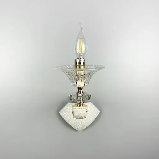 Бра з білою екошкірою та прозорим кришталем Line F S 609/1 WT - фото 7