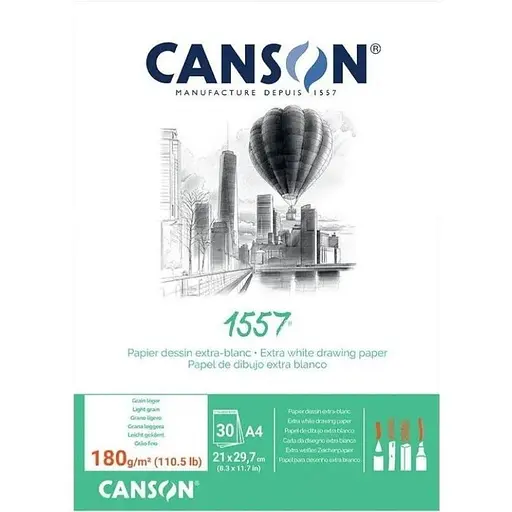 Склейка для рисунка Canson 1557 А4 (21х29.7см) 180г/м2 30л белый цвет - фото 1