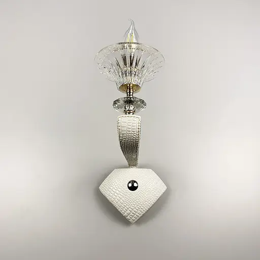 Бра з білою екошкірою та прозорим кришталем Line F S 609/1 WT - фото 3