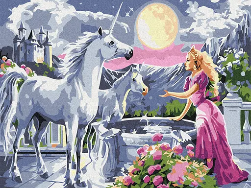 Картина по номерам на подрамнике Brushme Принцесса и единороги
