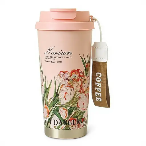 Термочашка Yiwu 520 мл з отвором для трубочки і подвійним відкриванням рожевий для чаю та кави термос для напоїв HP-FM-352-2 - фото 1