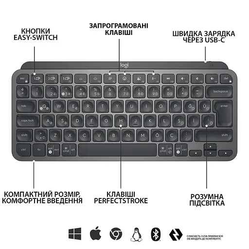 Клавіатура Logitech MX Keys Mini Wireless Graphite (920-010498) - фото 6