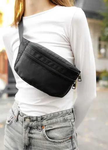 Женская сумка на пояс бананка Sambag Tirso черная тканевая 31×12×5 см (80331065) - фото 2