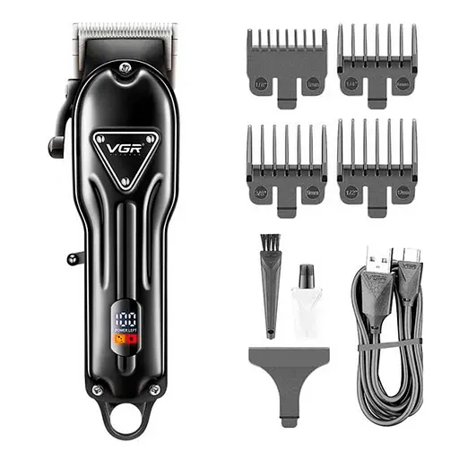 Машинка для стрижки акумуляторна VGR V-051 2500 mAh LED дисплей (4 насадки)