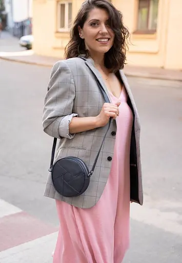 Кожаная круглая женская сумка Бон-Бон темно-синяя - фото 5