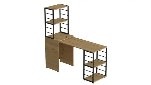 Стол-тумба трансформер Смарт 3/2 с этажеркой Ferrum-decor 1430x1450x600 Черный металл ДСП Дуб Артизан 16 мм (FRD-105121) - фото 4