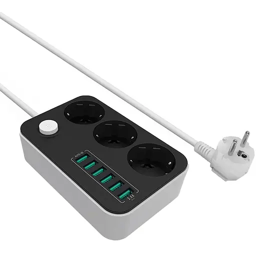 Мережевий фільтр-подовжувач ColorWay CW-CHЕ36B 3 розетки / 6USB 1.8 м Black