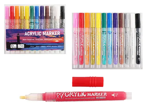 Набор акриловых маркеров, 12 цветов, 12 шт.