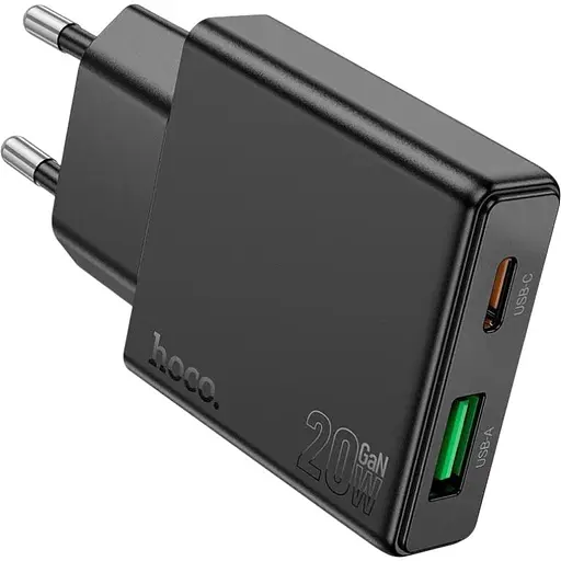 Ультратонкое двухпортовое зарядное устройство Hoco N38 Delgado Type-C 20 Вт и USB-A 18 Вт PD20W/PPS/QC3.0/FCP/AFC Black - фото 8
