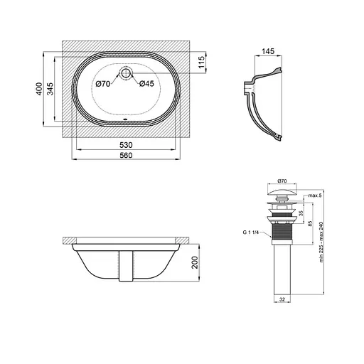 Умивальник Qtap Stork врізний овальний 560x395x195 мм White + донний клапан PU02O, Білий - фото 2