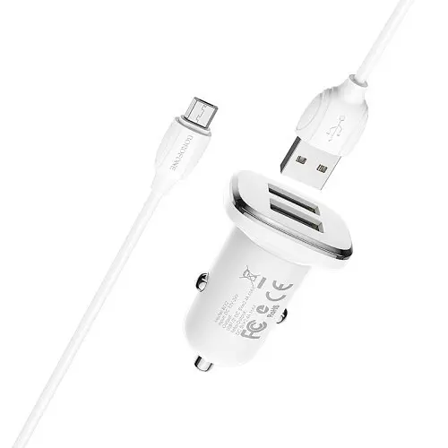 Автомобильное зарядное устройство для BOROFONE BZ12 Lasting 2USB/2.4A+ Cable Micro белый - фото 4