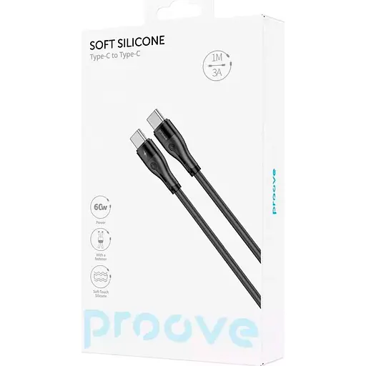 Кабель Proove Soft Silicone USB-C to USB-C 60W 1m Black (CCSO60002201) [130635] - фото 5