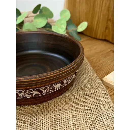 Миска під бануш керамічна (глиняна) різьблена Ангоб 1.1 л - фото 3