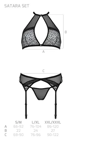 Комплект білизни Passion Satara Set XXL/XXXL red топ пояс для панчіх стрінги - фото 7