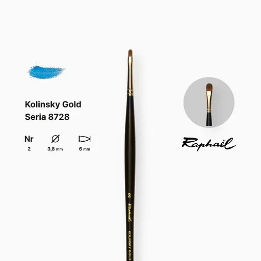 Кисть колонок овальная Raphael Kolinsky Gold, №2, профессиональная, длинная ручка - фото 2