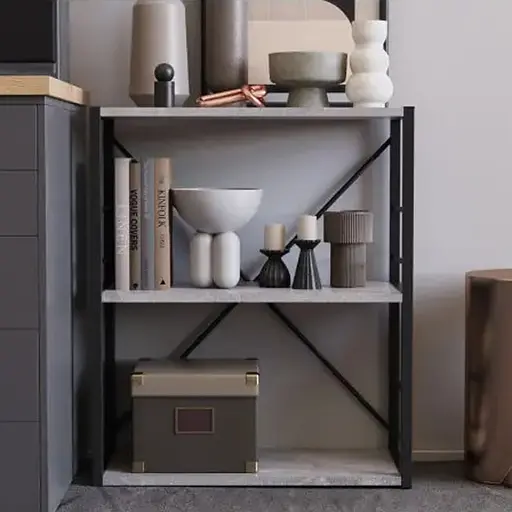 Этажерка 3/60 Ferrum-decor Серии Коннект 75x60x28 черный ДСП Бетон 16мм (FRD-104256)