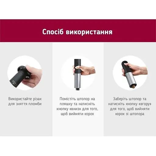 Набір для вина 4 в 1 Zally ProWine PV3 - акумуляторний електроштопор - фото 4