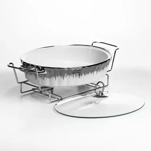 Мармитница фарфоровая Yiwu 2 л на подставке с подогревом 41х25х15 см мармит на подставке для первых блюд MH739-L - фото 3