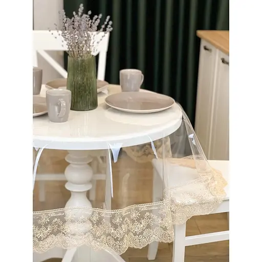 Силіконова скатертина з бежевим мереживом Блюмарин 10 см 300х120 см