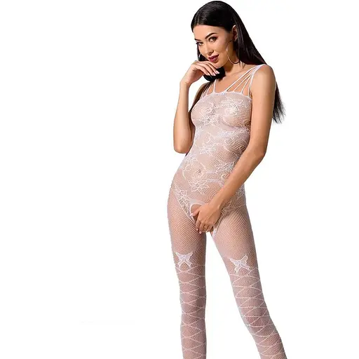 Ажурный бодистокинг с интимными вырезами Passion BS076 white One size
