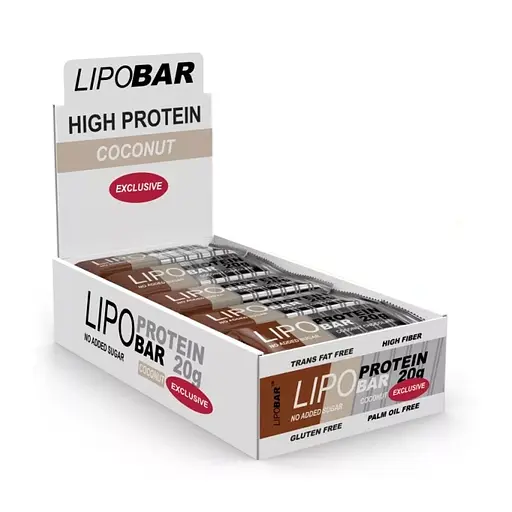 Батончик Lipobar Protein Bar БЛОК, 20*50 грам Кокос 000313960