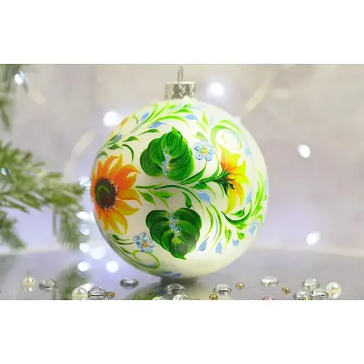 Ялинкова прикраса Санта Шоп Петриківка Соняшники на білому склі (4820001107036) - фото 3