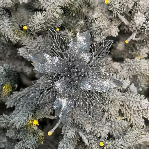 Ялинкова іграшка MIS LT Квітка Різдвяник великий 23х23х5 см срібний - фото 2