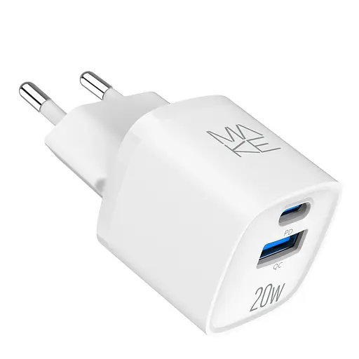Зарядний пристрій мережевий MAKE 20W GaN3 Mini Type-C PD3.0 + USB QC3.0 White - фото 5
