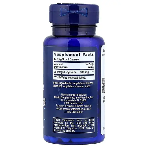 Аминокислота Life Extension N-Acetyl-L-Cysteine ​​600 mg, 60 капсул - фото 2